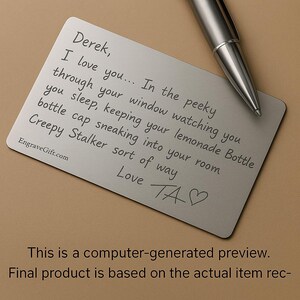 Personalized Love Letter Wallet Insert - Engraved Handwriting Keepsake for Anniversaries