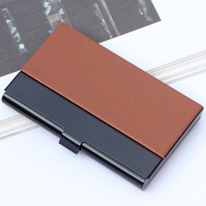 Porte-cartes de visite avec logo gravé personnalisé - Texte manuscrit - 20 cartes - Similicuir - 5 couleurs disponibles