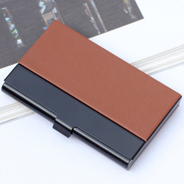 Custom Business Card Holder (20 cards) in Text Handwritten Logo Laser Engraved Leatherette - 5 Color Available
