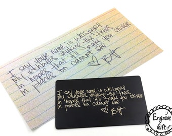 Personalized Handwriting Transfer Steel Wallet Insert Card - Custom Autograph or Doodle Engraved - Kids Art Keepsake