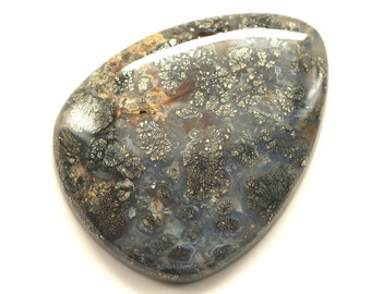 Golden Metallic Nipomo Agate with Marcasite Plumes Cabochon 39 x 30 x 6.25 mm from California