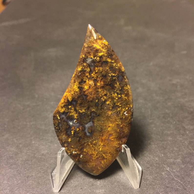 67.5 x 35 x 5 mm Natural Plume Agate Gemstone Cabochon Handcrafted in USA.