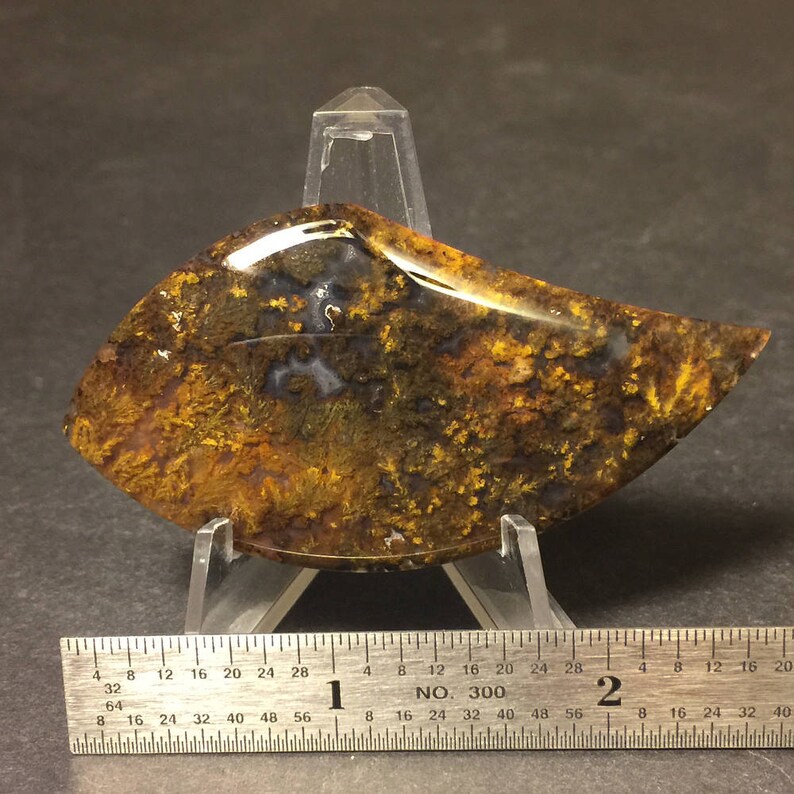 67.5 x 35 x 5 mm Natural Plume Agate Gemstone Cabochon Handcrafted in USA.