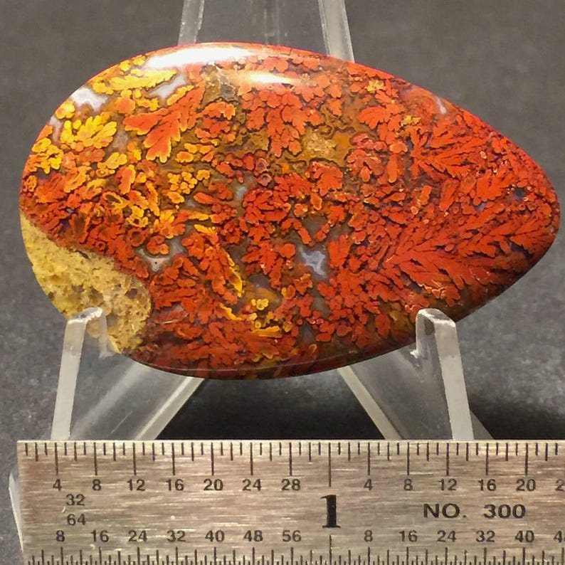 44 x 27.5 x 4.5 mm Natural Bloody Basin MossPlume Agate Gemstone Cabochon Handcrafted in USA.