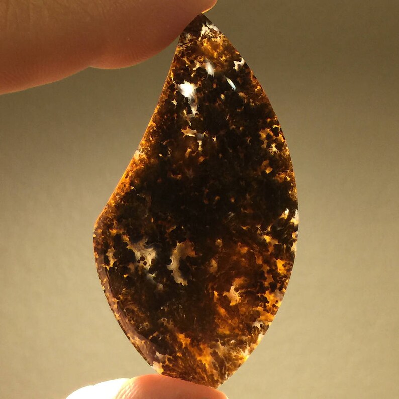 67.5 x 35 x 5 mm Natural Plume Agate Gemstone Cabochon Handcrafted in USA.