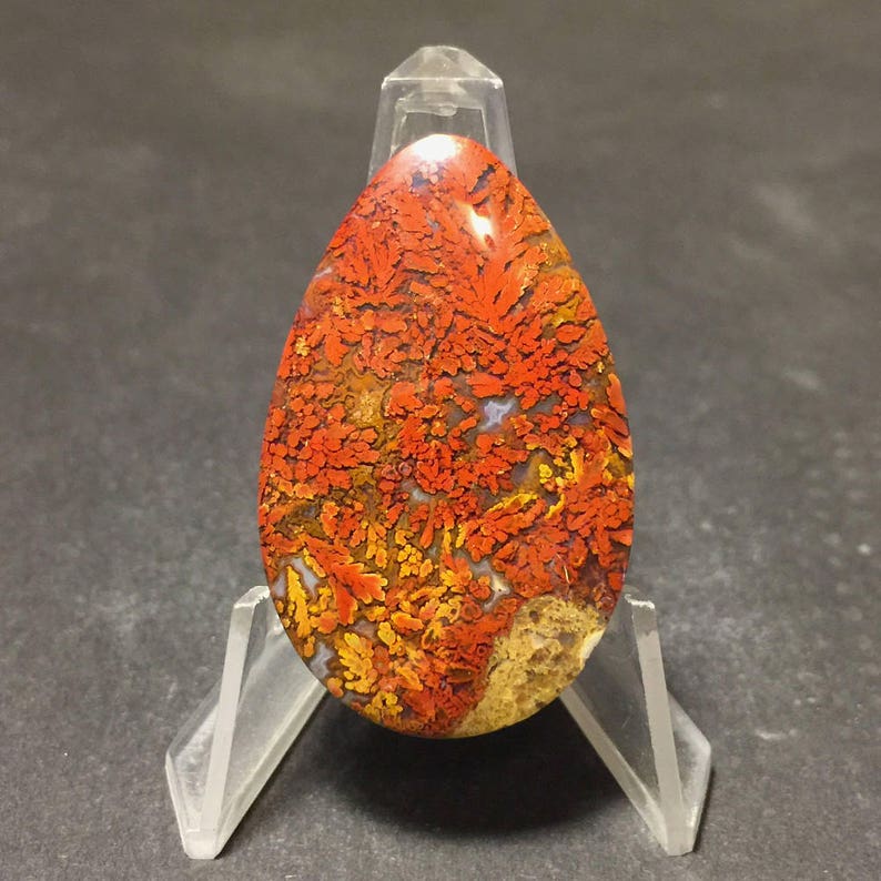 44 x 27.5 x 4.5 mm Natural Bloody Basin MossPlume Agate Gemstone Cabochon Handcrafted in USA.