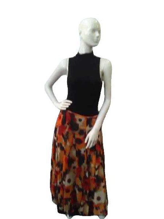 Jones New York 70's Skirt Black Red Tan Brown Size