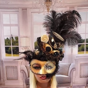 Victorian Steampunk  Masquerade Mask mini Top Hat Halloween Steampunk Mini Hat Gothic Halloween Cosplay Mask Set Costume Top Hat Headband