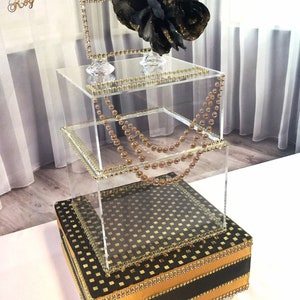 Small 1920s  Acrylic Gold and Black Great Gatsby Art Deco style wedding card box