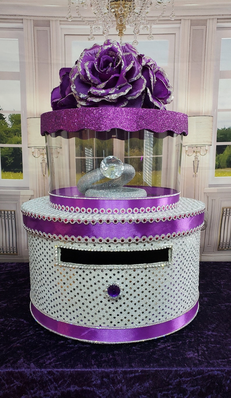 Purple & Silver Bling Wedding Card Box: Two-tier Sequined Gift Box - Etsy