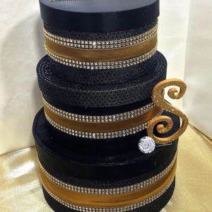 Black and Gold 3 tier Wedding Card Box, gold Card Box, Personalized Card Box, Bling Card Box, Black Wedding Gift Box, Custom Made, Elegant C