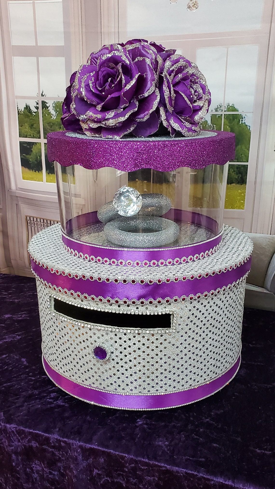 Purple and Silver Bling Wedding Card Box Bling Card Box Etsy