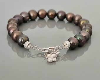 Brown pearl bracelet , Brown gemstone bracelet , Large pearl bracelet  , Pearl bracelet , Dark pearl bracelet , Freshwater pearl bracelet