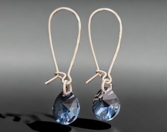 Blauwe kristallen oorbellen, blauwe bungeloorbellen, donkerblauwe oorbellen, marineblauwe oorbellen, blauwe strass oorbellen