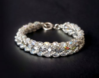 Grey and clear bead bracelet - Silver bracelet -  Grey brided bracelet - Beaded bracelet - Womens bracelet -Handmade bracelet