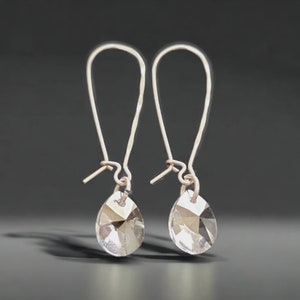 Clear crystal wedding earrings , Teardrop silver earrings , Clear rhinstone earrings , Clear long silver earrings