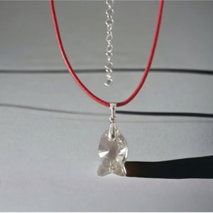 Red string with fish pendant necklace , Crystal fish necklace ,Red string necklace ,Silver fish necklace , Rhinestone fish necklace.