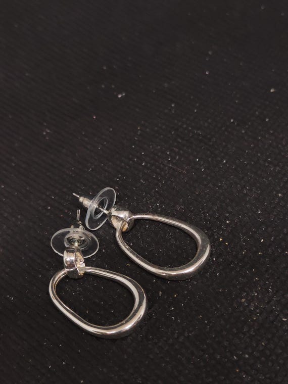 Vintage Silver-Plated Hoop Earrings, Studs, Recta… - image 2
