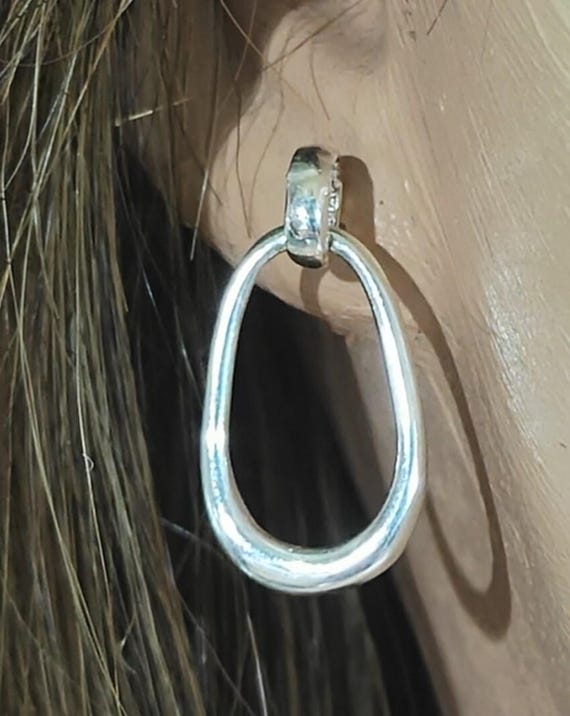 Vintage Silver-Plated Hoop Earrings, Studs, Recta… - image 1