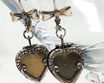 Sweet, Silver Plate & Brass Ox Gold, Vintage, Hearts, Locket Earrings. Lockets Actually Open too. B'Sue Boutique Comp. Leverback Ear Wires.