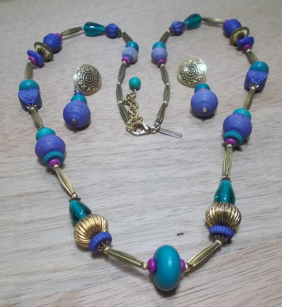Vintage, Casual Corner, Teal & Purple Necklace an… - image 2