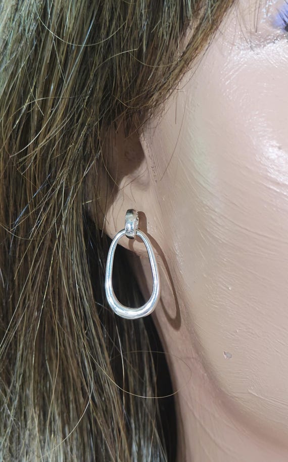 Vintage Silver-Plated Hoop Earrings, Studs, Recta… - image 4