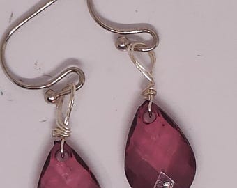 Orecchini Pendenti Lunghi Con Perline In Cristallo Viola &ndash; Placcati Argento Tibetano, Moderni, Fatti A Mano, UK