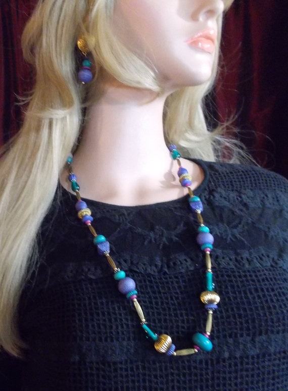 Vintage, Casual Corner, Teal & Purple Necklace an… - image 5