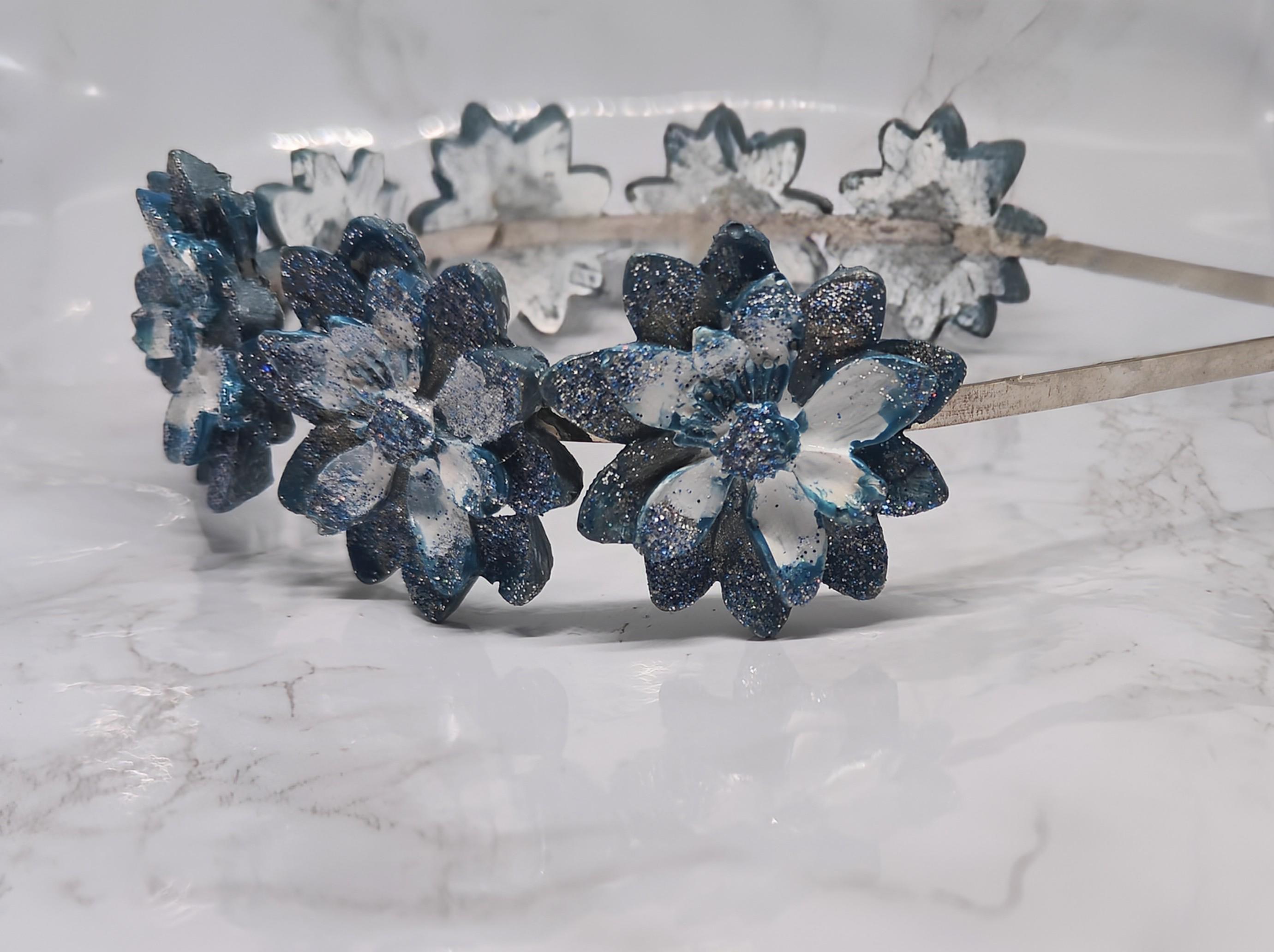 Rare Antique Silver Floral Headband, Enamel, Rhinestones And Blue Flower Accents Amazon.com : PoshMyra Dusty Blue Flower Girl Crown with  main image 4