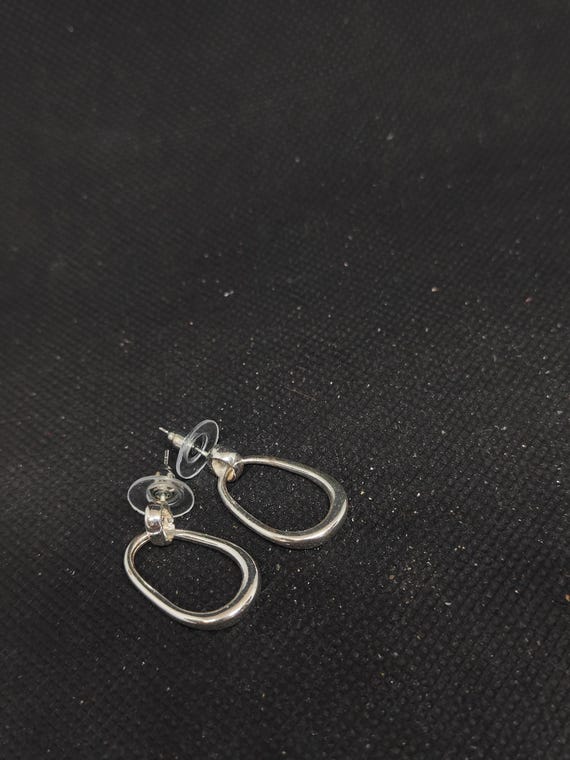 Vintage Silver-Plated Hoop Earrings, Studs, Recta… - image 7