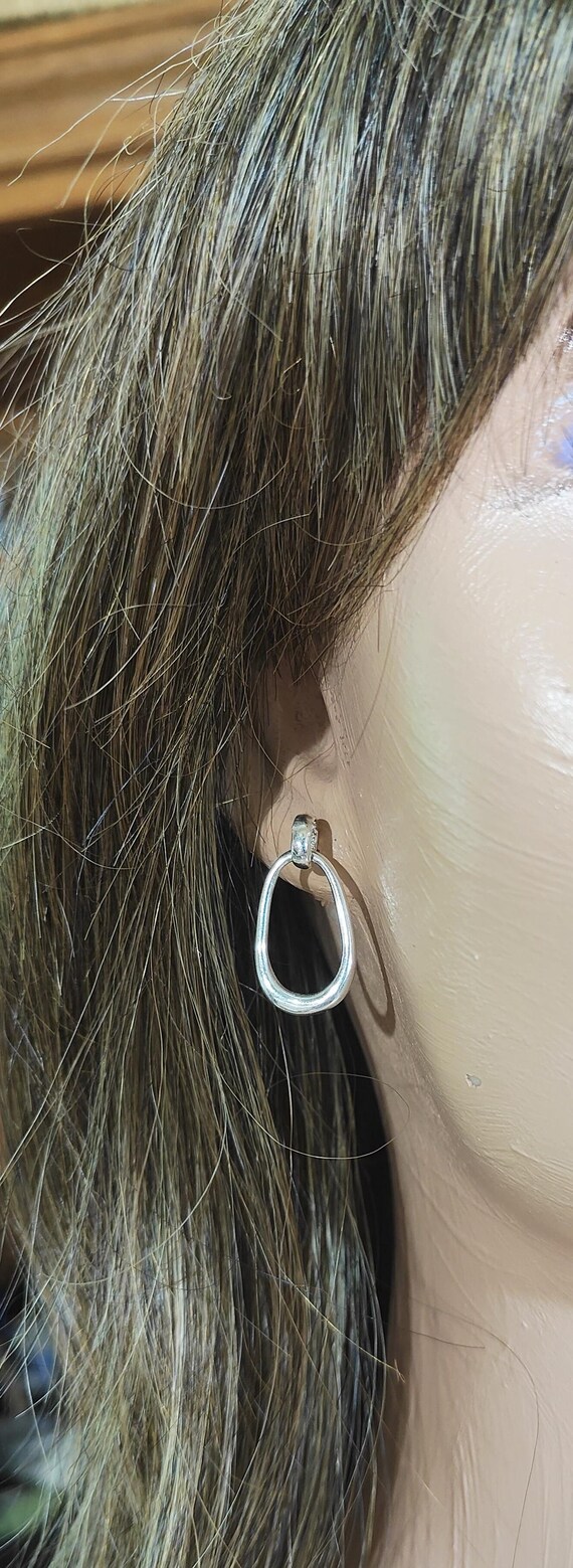 Vintage Silver-Plated Hoop Earrings, Studs, Recta… - image 8