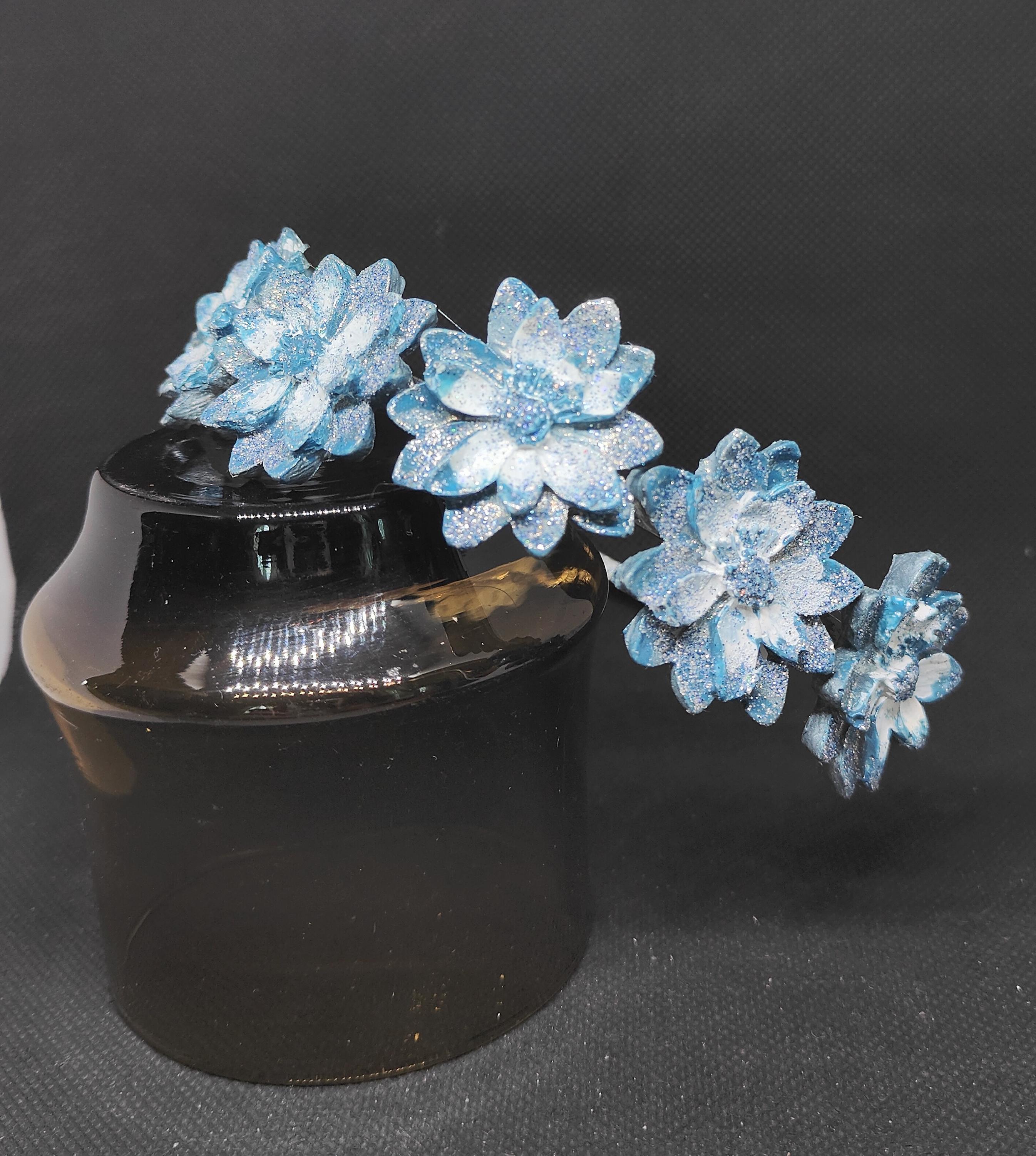 Hand-painted Resin Flower Headband: Blue, Gray Enamel  display picture 1