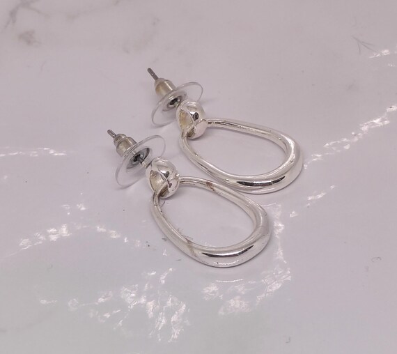 Vintage Silver-Plated Hoop Earrings, Studs, Recta… - image 6