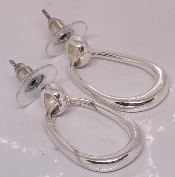 Vintage Silver-Plated Hoop Earrings, Studs, Recta… - image 3