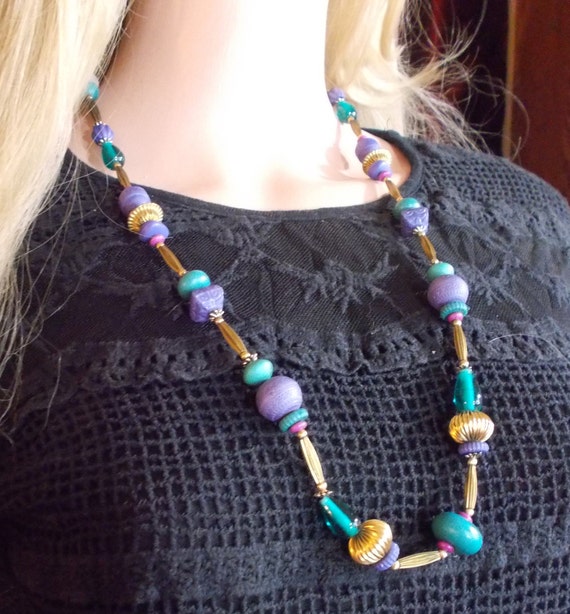 Vintage, Casual Corner, Teal & Purple Necklace an… - image 3