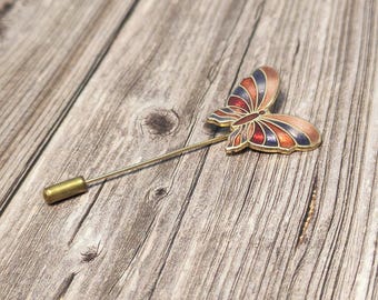 Vintage Butterfly Stick Pin. (Unsigned). Enamel Design.