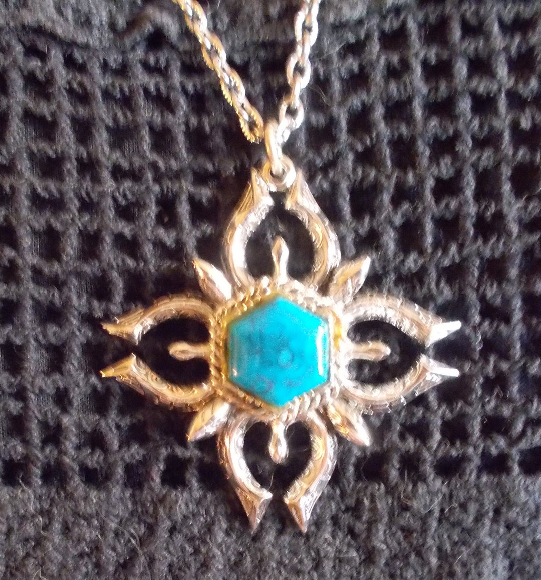アクセサリー VINTAGE Turquoise Necklace Vintage Turquoise Pendant Necklace, Unique Unisex Design, 24