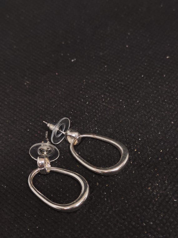 Vintage Silver-Plated Hoop Earrings, Studs, Recta… - image 5