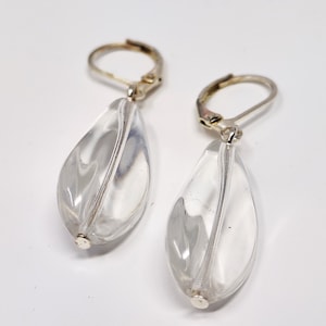 Pretty, Clear Glass, looks like Clear Crystal Quartz, Earrings w/Silver Plate Leverback EarWires. HandMade. One of a Kind (OOAK) SLG Jewelry