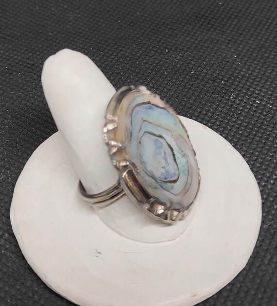 Vintage Abalone Ring: Adjustable Silver Plated Ba… - image 4