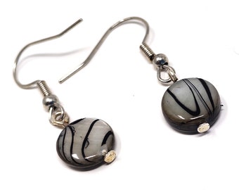 Handmade Tiger Print Glass Bead Earrings: Hypoallergenic Silver Plated