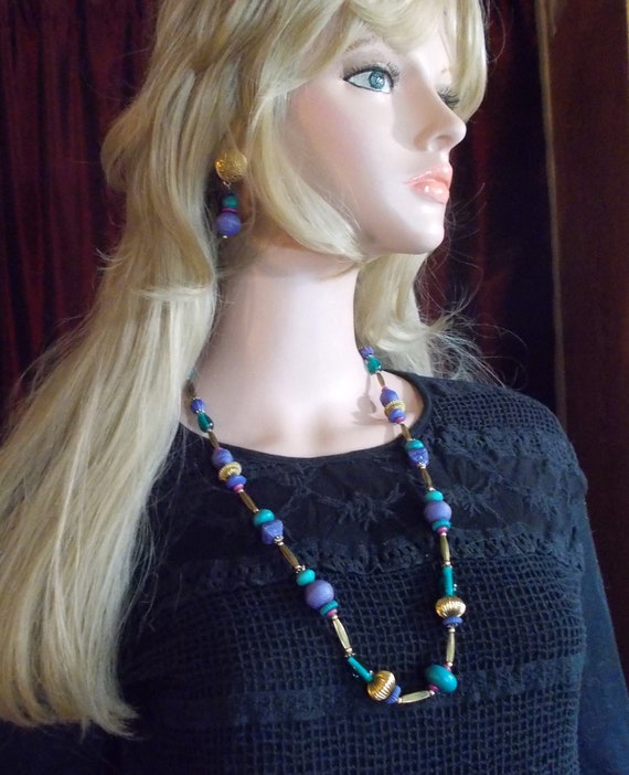Vintage, Casual Corner, Teal & Purple Necklace and