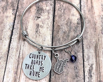 West Virginia Silver Bangle Bracelet: WVU Gift, State Charm, Adjustable Jewelry, Stainless Steel