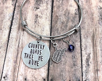 West Virginia Gifts, West Virginia Bracelet, Adjustable Bangle, West Virginia Jewelry, Gift for Her, Handmade Jewelry, State Jewelry