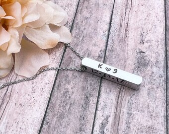 Silver Bar Name Necklace, Vertical Bar Necklace, Custom Bar Necklace, Gift for Her, Four Sided Vertical Necklace