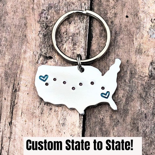 Custom State to State Keychain Long Distance Gift Custom Etsy