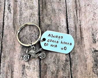 Personalized Motorcycle Keychain: Hand Stamped Aluminum, Husband Gift, Motorcycle Rider, Pick Your Charm