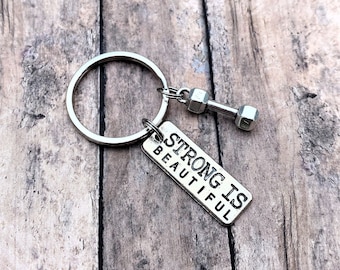 Strong Is Beautiful Keychain, Fitness Gift, Gift for Her, Gym Buddy Gift, Motivation Gift,  Personal Trainer Gift, Woman's Key ring