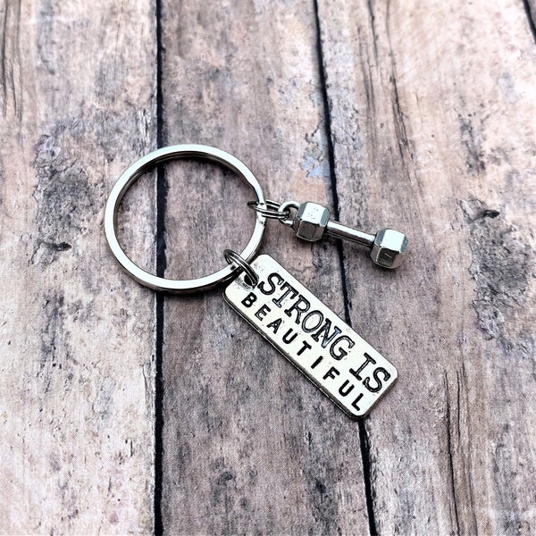 Strong Is Beautiful Keychain, Fitness Gift, Gift for Her, Gym Buddy Gift, Motivation Gift,  Personal Trainer Gift, Woman's Key ring