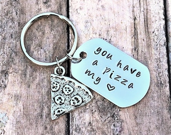 Pizza Keychain, Anniversary Gift, Gift for Him, Foodie Keyring, Handmade Gift, Men's Key ring, Boyfriend Gifts, Funny Keychain